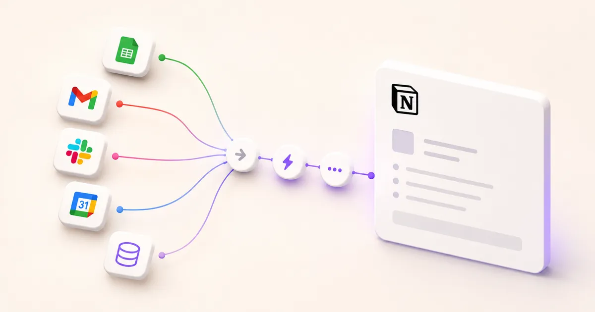 Placeholder illustration of a webhook automation flow into Notion.